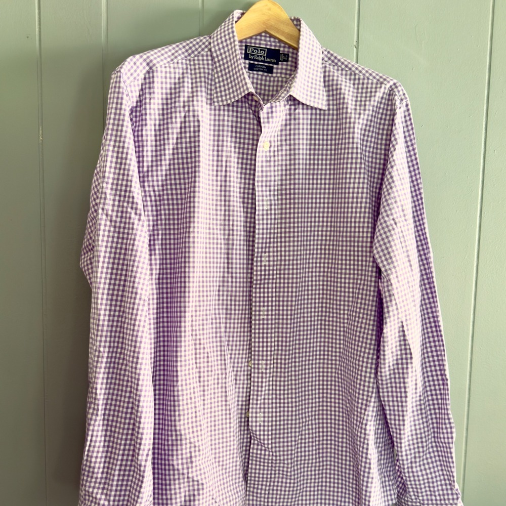 Polo Ralph Lauren Curham cotton gingham lilac button-down 17 36/37 spring Easter